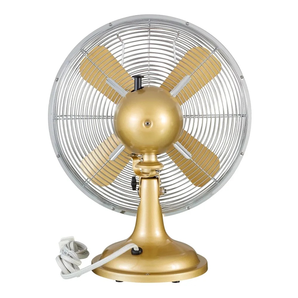 2024 New 12 Inch Retro 3-Speed Metal Tilted-Head Oscillation Table Fan Gold