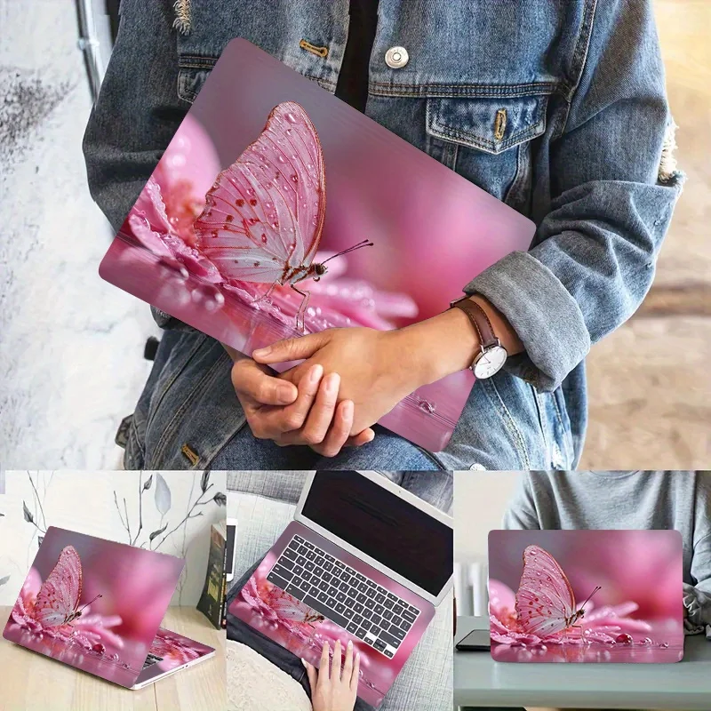 2 pieces of pink cherry blossom and butterfly glossy PVC laptop sticker - scratch-resistant protective cover, glossy treatment