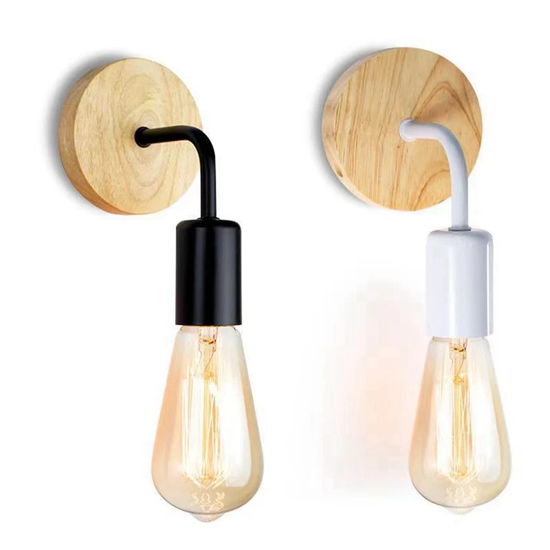 

2PCS Vintage Wood Wall Lamp E27 Light Bulb Retro Industrial Wall Light Fixture For Home Loft Living Room Lamp Sconce Durable