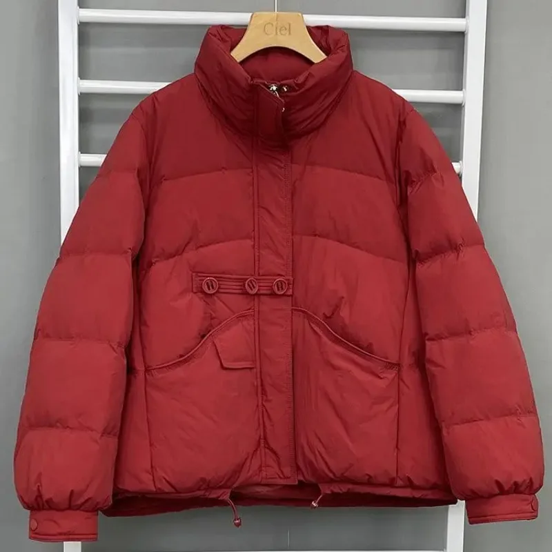 Women  Korean  Loose Fit  White Duck Down  Feather Down Jacket  Short  Jacket Warm  Standing Collar  Light Leisure Elegant Sweet