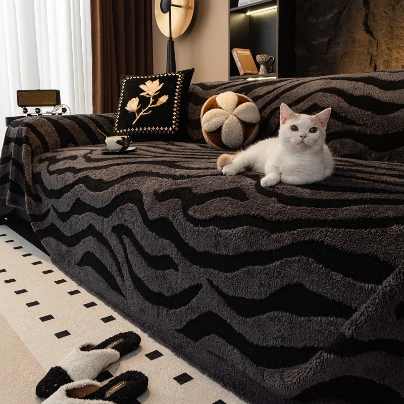 1PC Zebra Stripes Jacquard Fleece Warm Sofa Towel Thicken Blanket for Living Room Couch Decor image 3