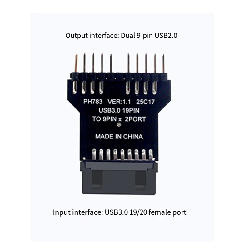 USB 2.0 9-Pin Header Splitter Adapter 1 To 2 Extension For Motherboard Dual USB Hub Connectors For RGB Fans-N36R