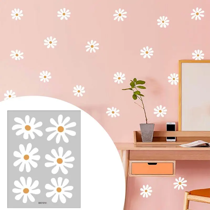 Boho Daisy Flowers Fresh White Wall Stickers for Kids Room Wall Decals Baby Nursery Home Decoration Cartoon Girl Bedroom