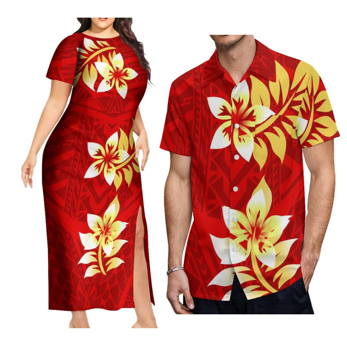 

Polynesian Art Dress Custom Patterned Polynesian Women'S Crew-Neck Sheath Dress Summer Style Men'S Shirt