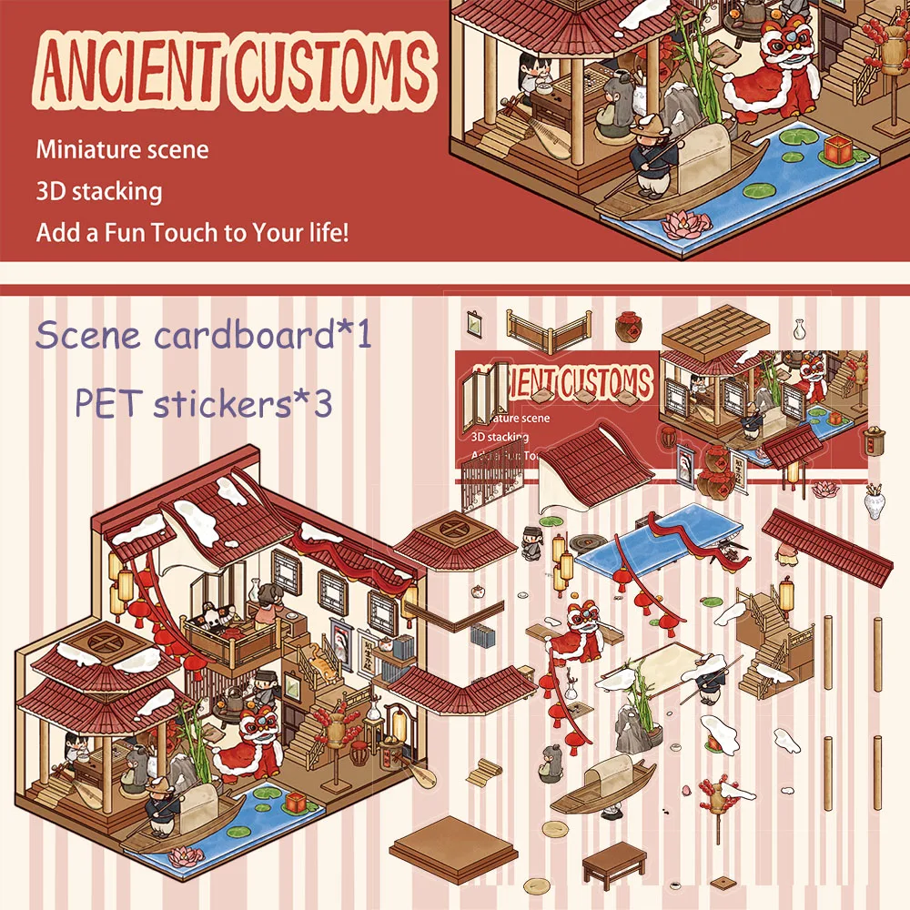 Cartoon Landscape Stickers Miniature World Teacup Ice Sand Alien Puppy Small Creative 3D House Scene