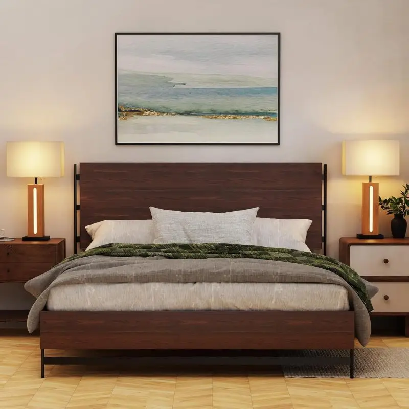 Un set di due lampade da tavolo Lampade da comodino moderne a luce regolabile con luce per dormire a LED Lampade da comodino quadrate in venature del legno in stile fattoria