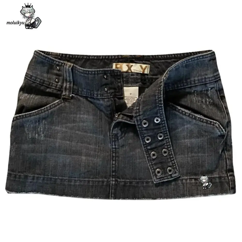 Womens Hip Hop Y2k Mini Short Skirts Applique Print Denim Goth Street Harajuku Vintage High Waist Sexy Loose Casual girls Skirt view 5