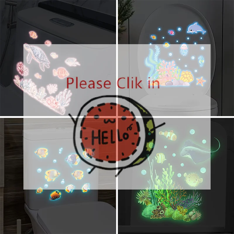 【BA】Glow-in-the-Dark Ocean Fish Toilet Sticker Bathroom Decoration Self-Adhesive And Removable Home Living Room Wall Decoration