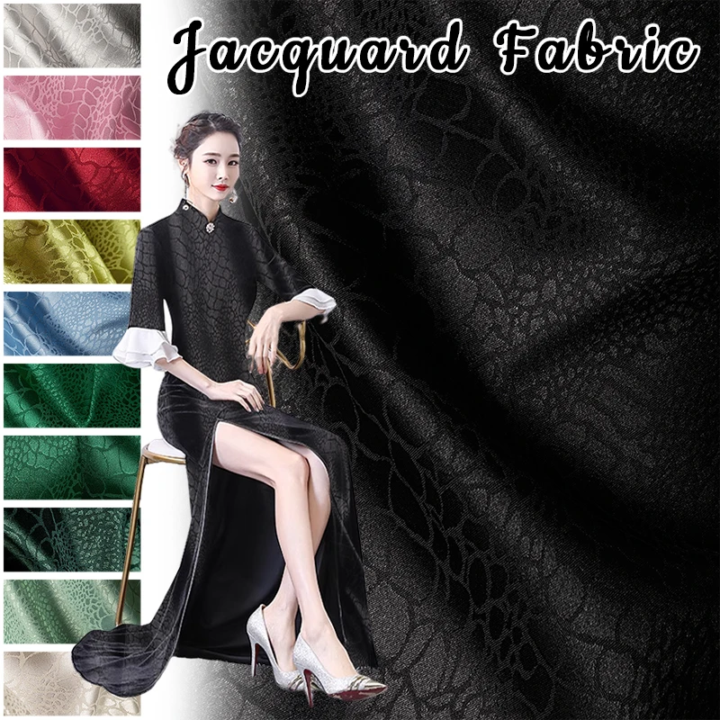 Crocodile Pattern Jacquard Fabric Smooth Satin Mitation Silk Cloth for Shirt Dresses Cheongsam Horse Face Skirt Sewing Fabric