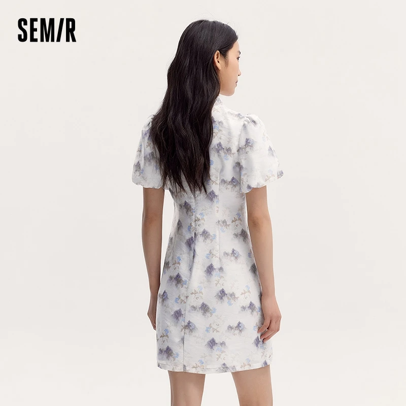 Semir Dress Women Ink Painting Print Dress maniche a bolle abbottonato 2024 Summer New Cheongsam Dress