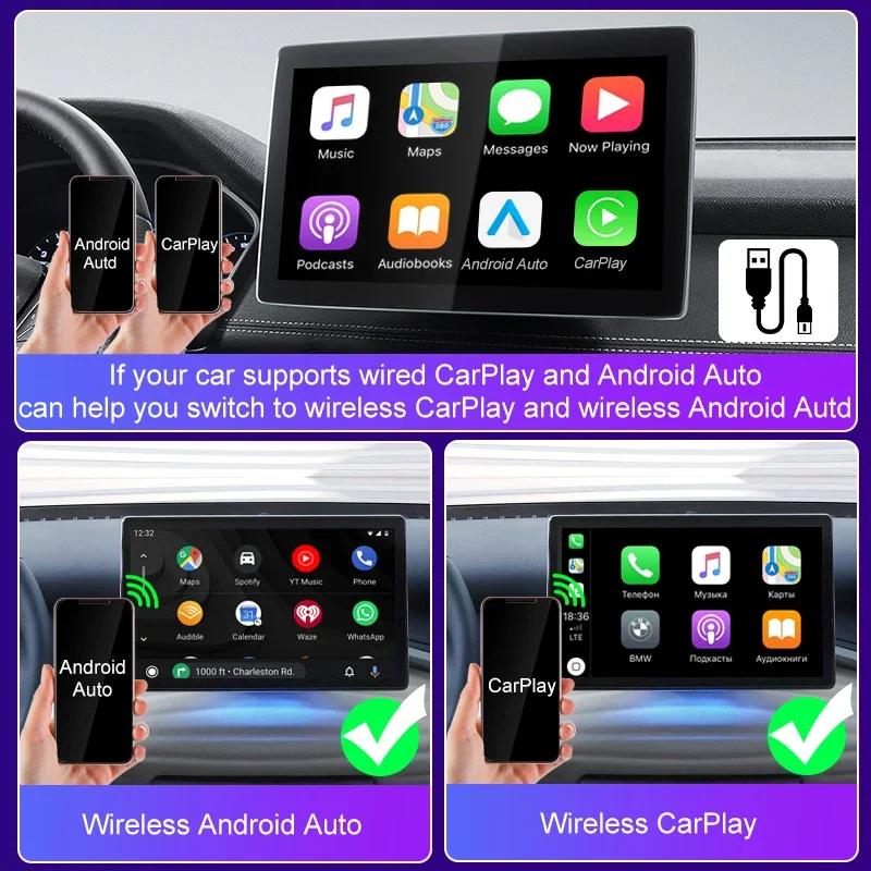 

FLIXIVI Wireless CarPlay Dongle 2in1 Wireless Android Auto Fast WIFI Box For Car Radio with Wired Connect Universal CarPlay