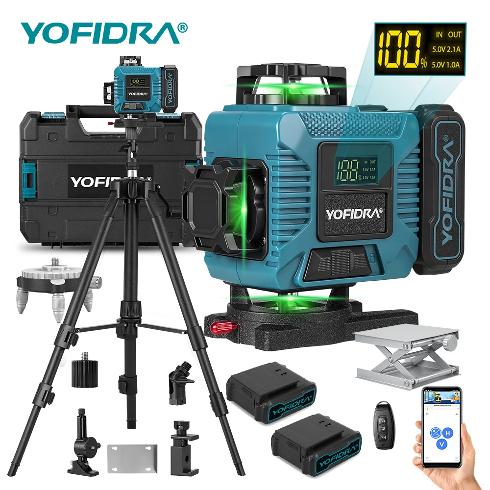YOFIDRA 16-Linien-Lasernivelliergerät Grüne Linie Horizontal Vertikal 360° °   Selbstnivellierender, superleistungsstarker Laser-Nivellierer mit APP-Fernsteuerung