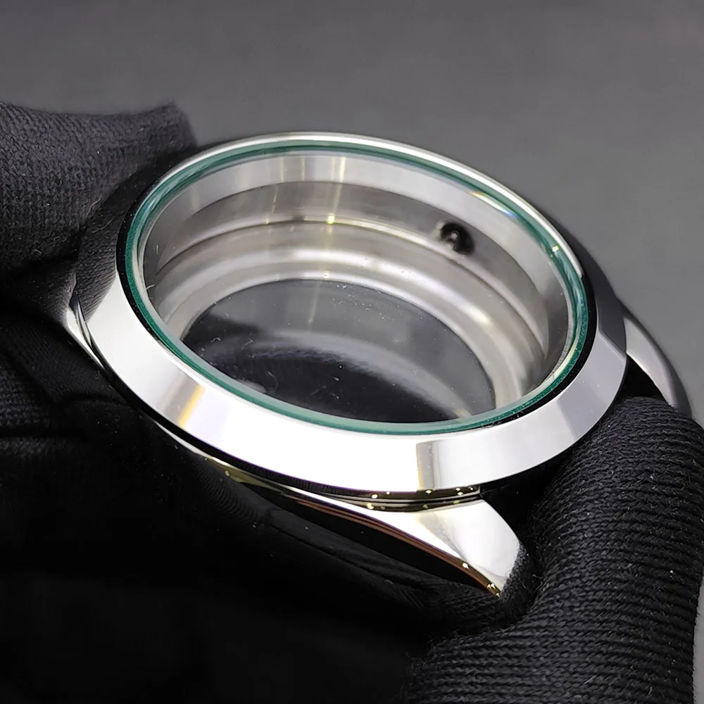 Anello di inclinazione da 39 mm di alta qualità, vetro zaffiro in acciaio inossidabile argentato/nero, adatto al movimento NH34 NH35 NH36 NH70, custodia impermeabile