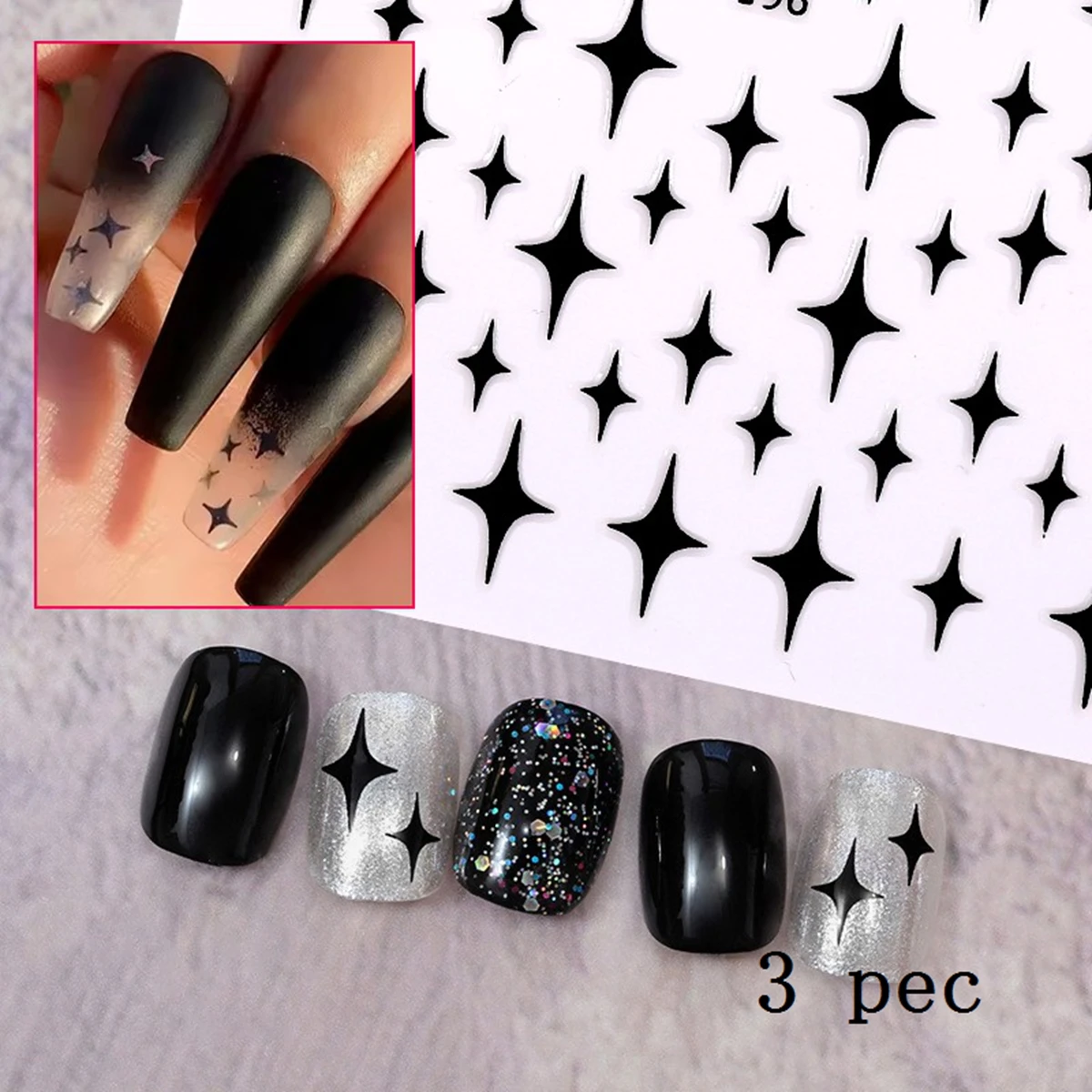8 pezzi Y2K Satr nail art adesivo pentagramma/strisce incrociate design per unghie autoadesivo per donne ragazze decorazione manicure di lusso