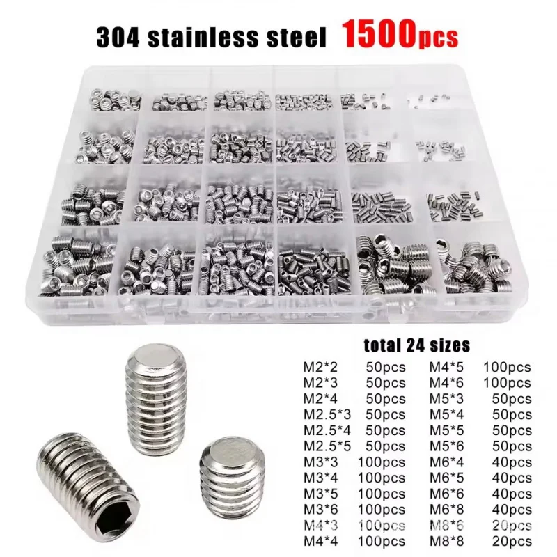 500 peças/1500 peças din913 304 parafuso de máquina de cabeça plana de aço inoxidável com soquete sextavado cabeça redonda M2-M8