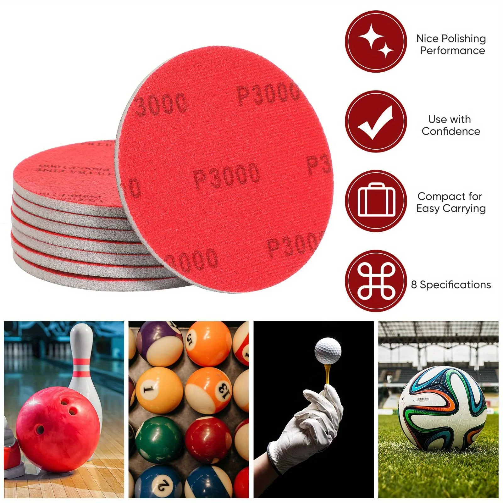 10-Piece Set Sanding Head Kit for Bowling And Golf Balls Polishing Cleaning Kit with Grains Range from 180 to 3000 for Various T