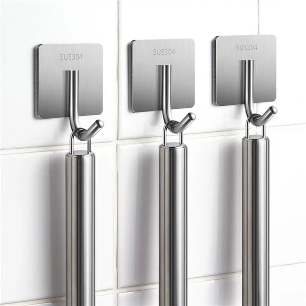 Stainless Steel Towel Hooks Rust-proof Adhesive Hooks Stainless Steel Adhesive Wall Hangers for Towels Utensils Heavy for Robes