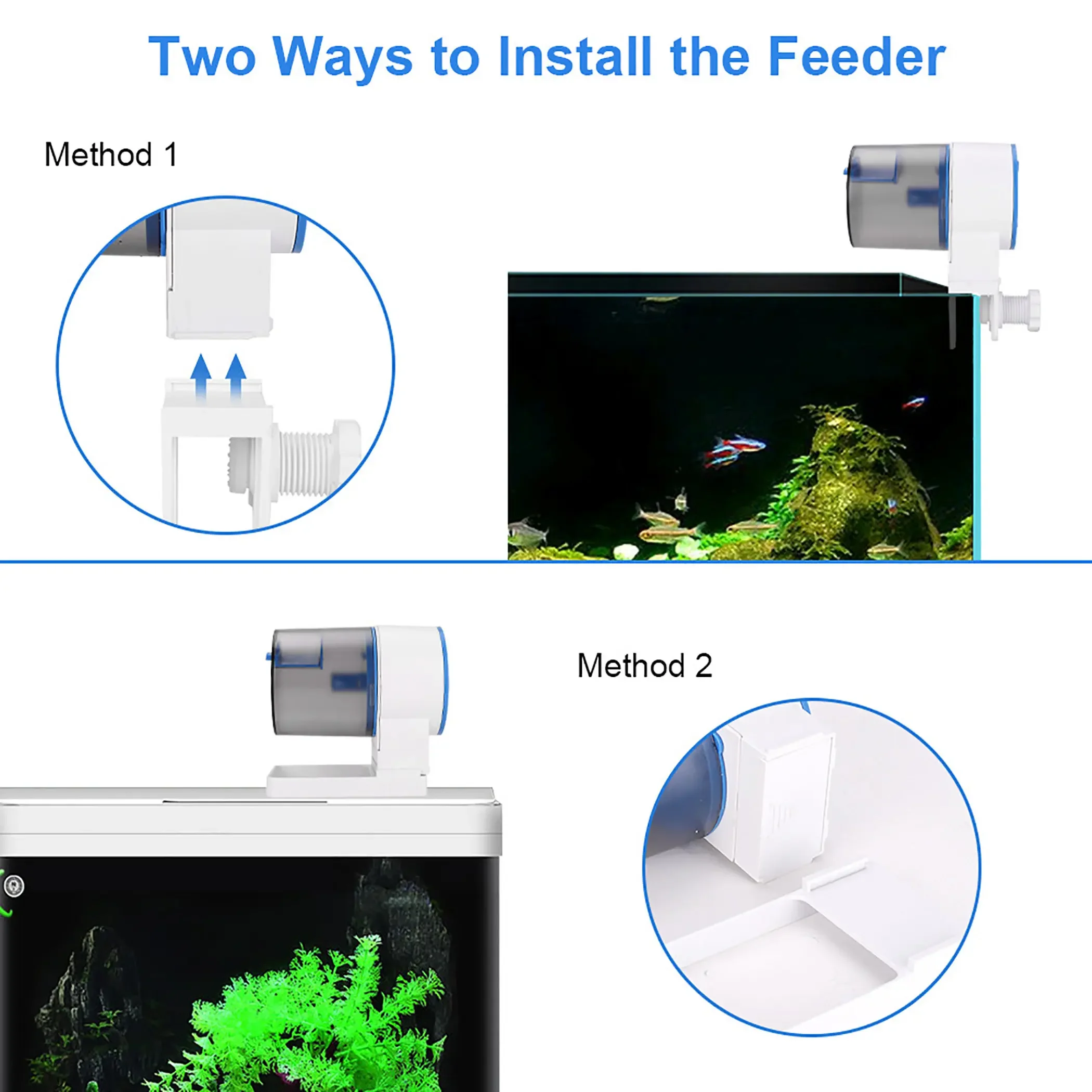 Aquarium Fish Tank Auto Fish Food Dispenser (2AA Battery Not Include), Automatic Feeder with 110ml & 240ml Capacity Food Bucket