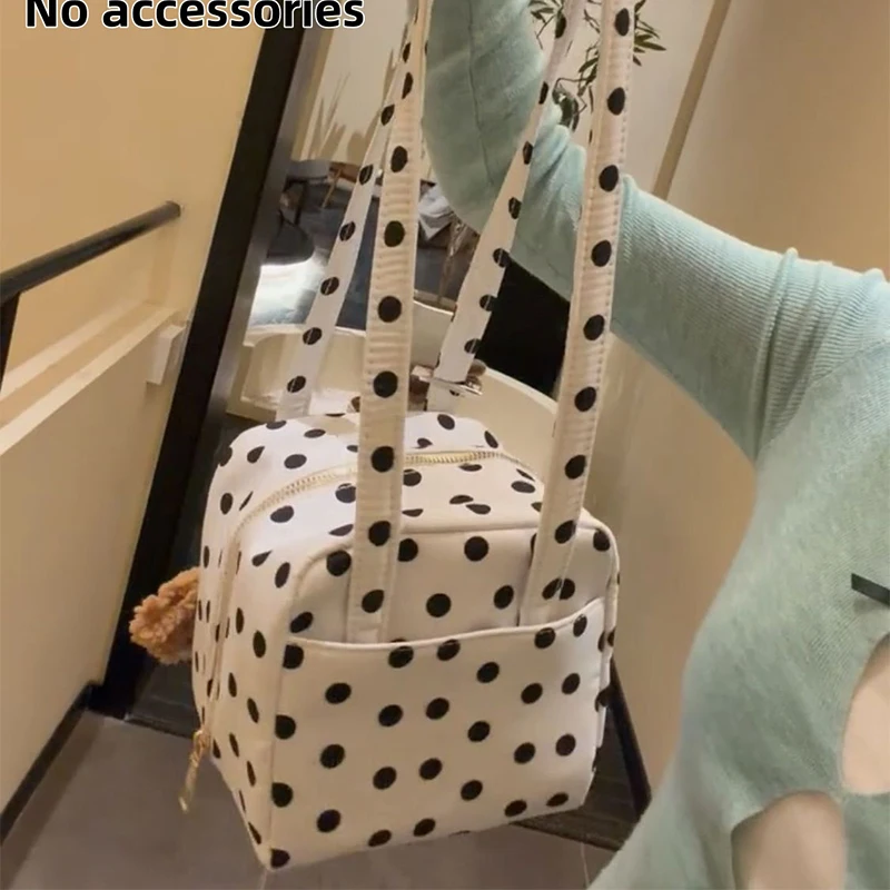 

Стильная квадратная сумка в горошек, корейская сумка-коробка, простая и универсальная сумка через плечо, сумка на молнии, женская повседневная сумка для поездок на работу.