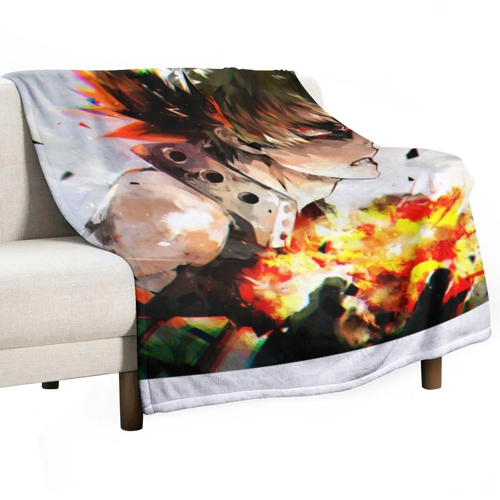 

The Burning Rage Of Bakugo Katsuki Throw Blanket Furrys anime Blankets