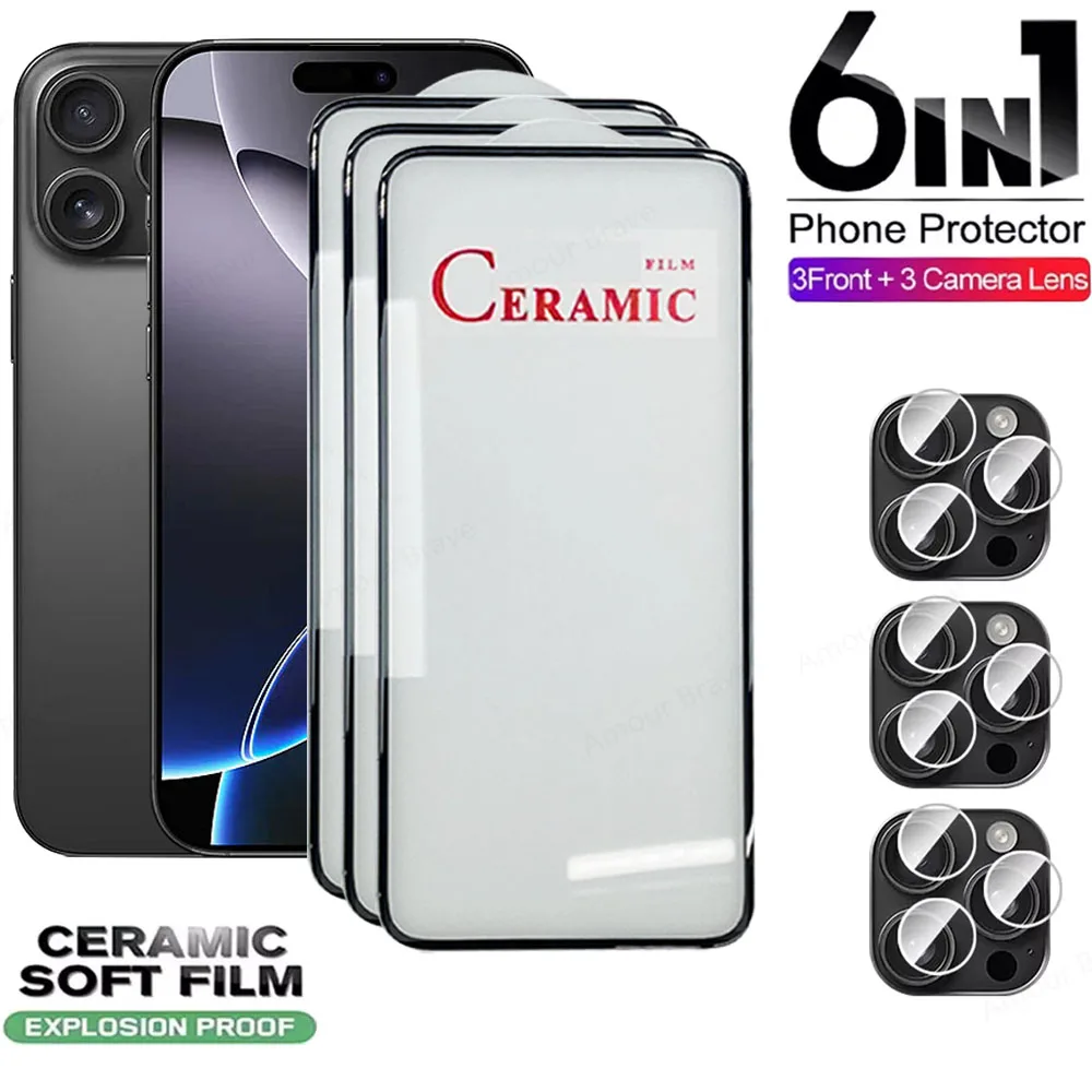 

6IN1 HD Ceramic Film For iPhone 16 15 11 12 14 13 Pro Max Plus Mini XR XS Max Camera Lens Screen Protector for iPhone 16 Pro Max