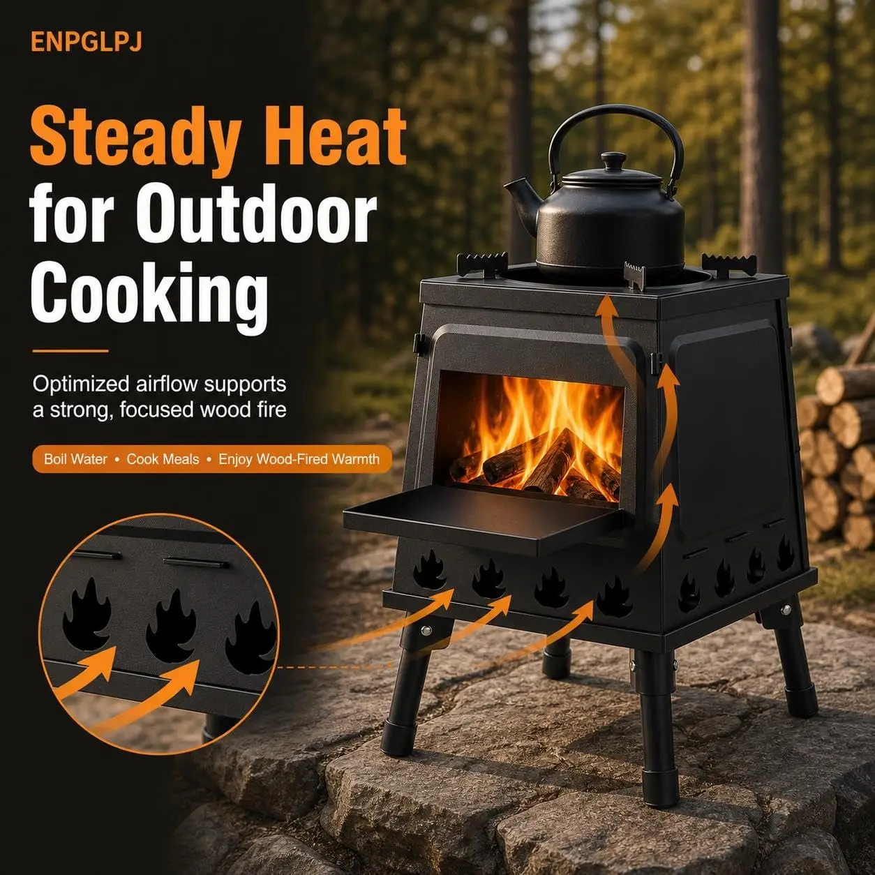 Portable Wood Burning Rocket Stove Cast Iron Folding Outdoor Camping Cooker