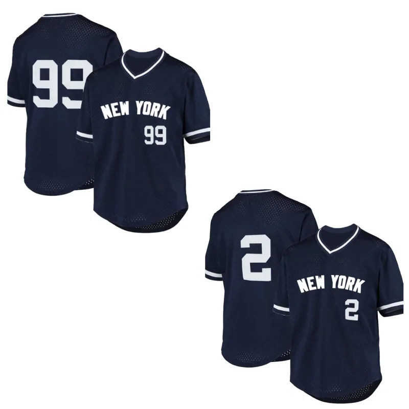 

Men's Baseball Jersey New York Letter Embroidery Baseball Shirt Loose Fit Breathable V-Neck Short Sleeve Retro Mesh Sportswear