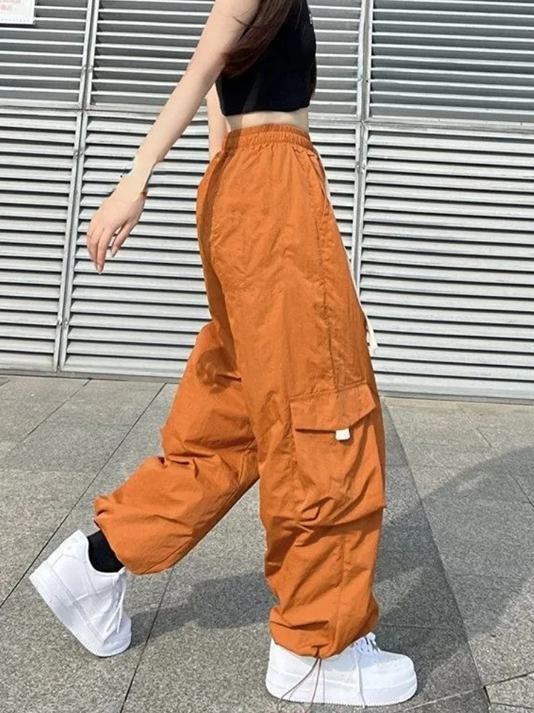 Imagem -04 - Orange Hiphop Y2k Cargo Calças Mulheres Bolsos Streetwear Vintage Calças Baggy Feminino Cintura Alta Coreano Moda Calças 2023 Verão