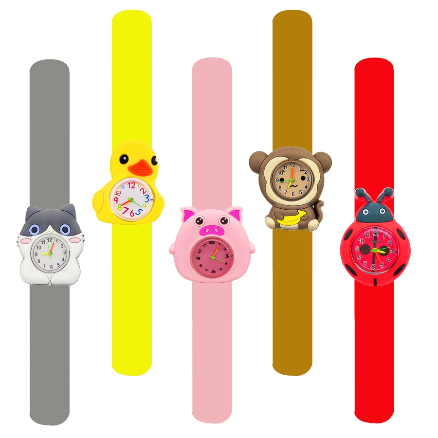 Montre-bracelet à quartz en silicone pour enfants, montre-bracelet à claquettes pour enfants, horloge d'étudiant, animal de dessin animé 3D, cadeaux de prix pour bébé de la maternelle