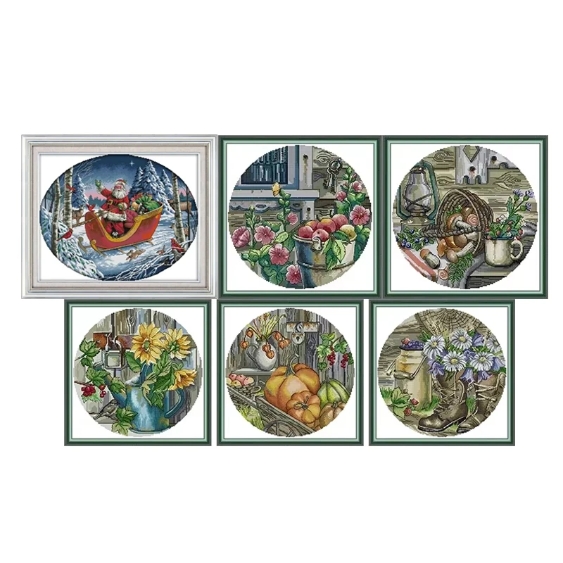 

Joy Sunday Cross Stitch Kits Fruit And Flower Series Counted Printed Canvas Aida 16/14/11CT DIY Embroidery Needle Sewing Kit Hot