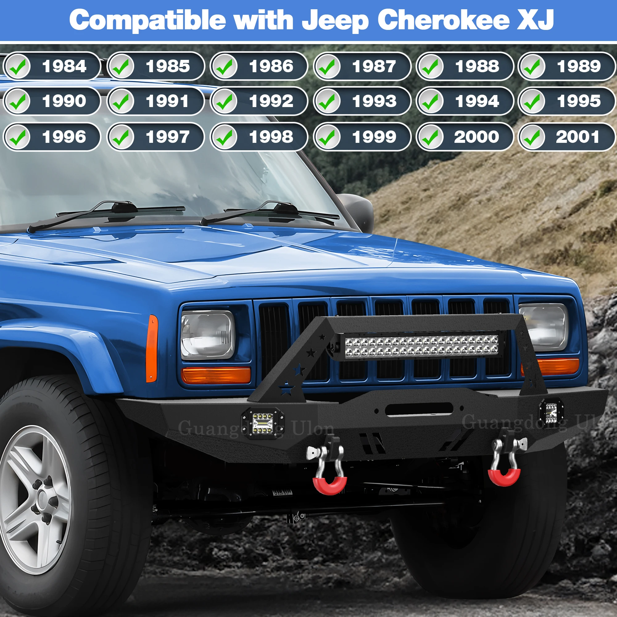 Front Bumper Accessories Fit 1984-2001 Jeep Cherokee XJ (2/4 Doors) Off-road Bumpers, Black , 2\