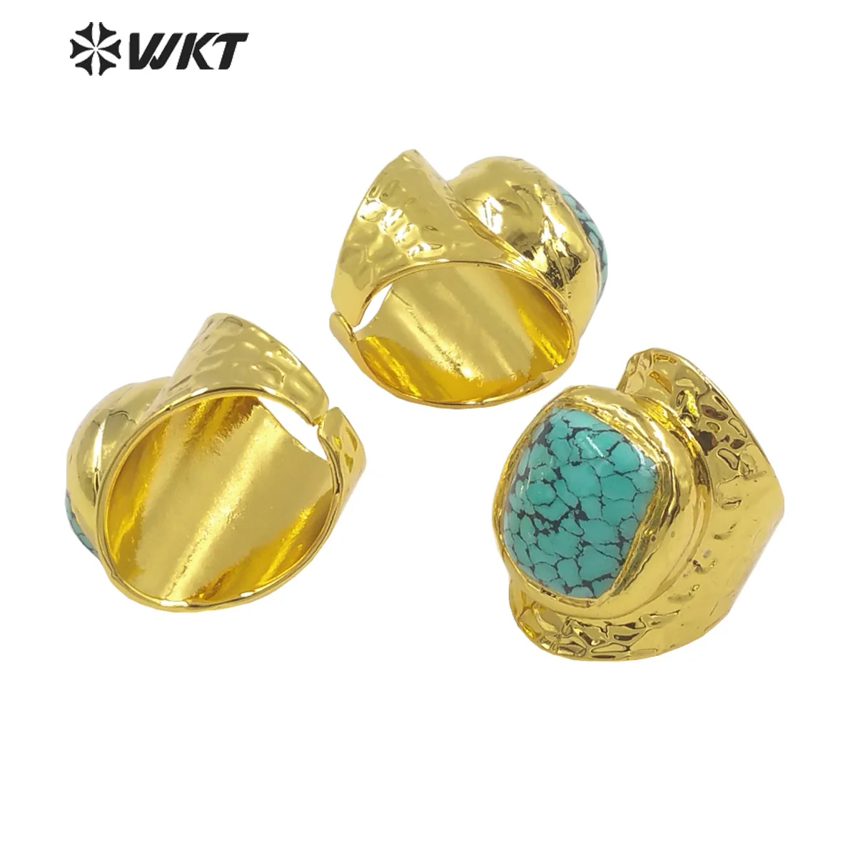 WT-R473  WKT 2023 CLASSIC Style Natural Turquoise Ring Women Gold Plated Jewelry Anniversary Party Newest Design HOT SALE Trend