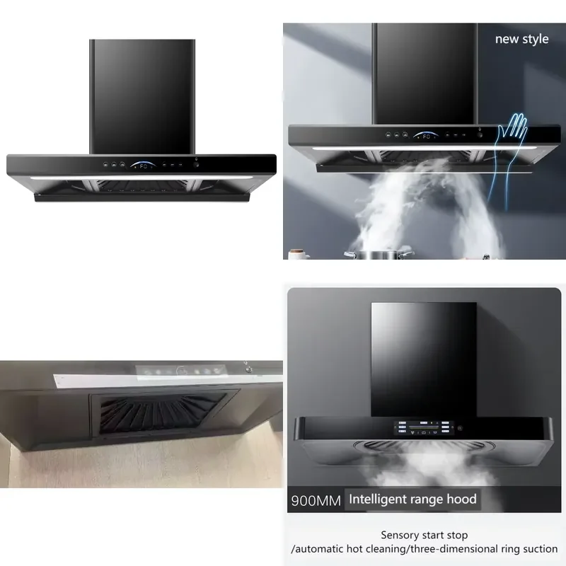 Top Suction Range Hood High Suction Power Cooker Hood Automatic Cleaning Wave To Control Start Stop