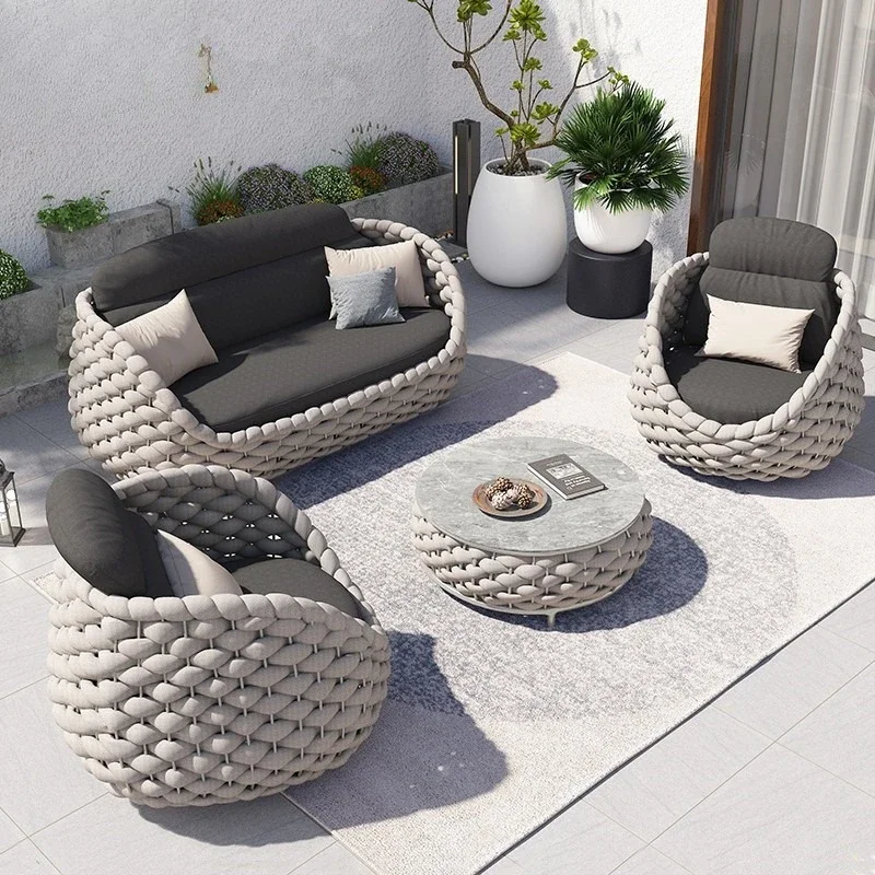 Outdoor courtyard villa balcony rattan chair outdoor terrace garden single waterproof sofa combination