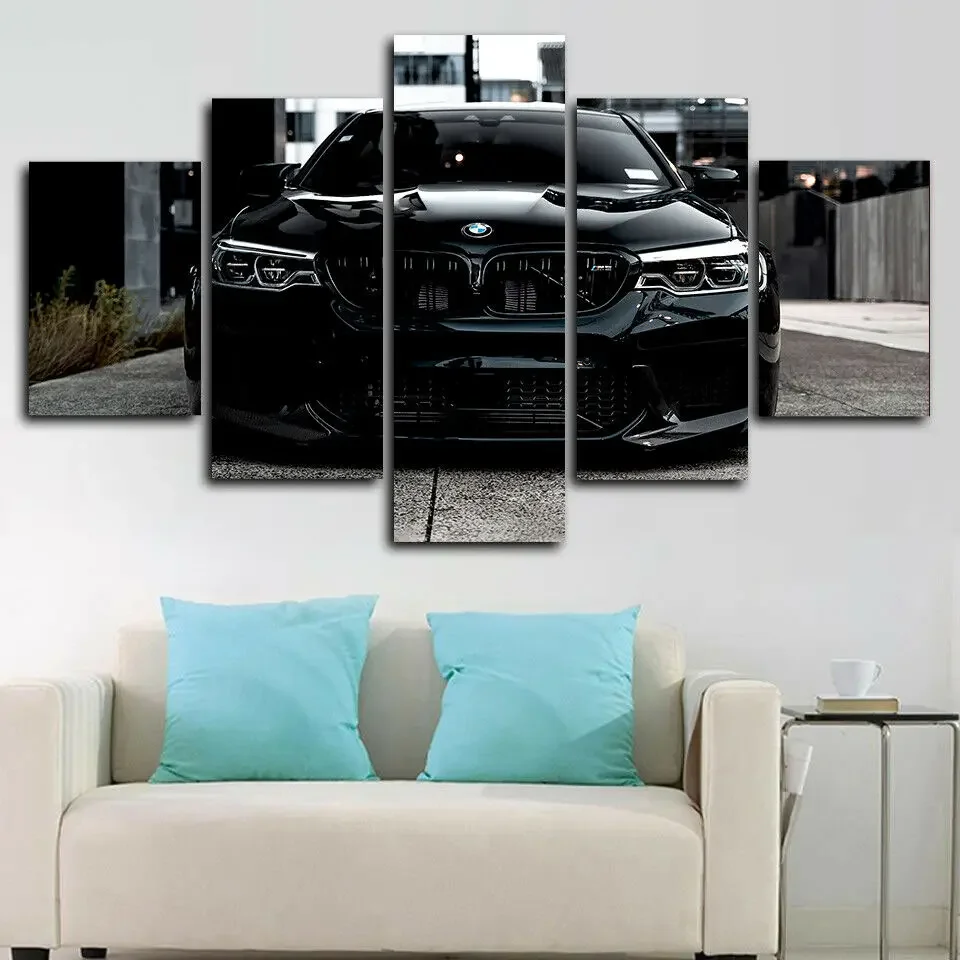 No Framed Canvas 5Pcs Black M5 Sports Luxury Car Wall Art Posters Picture Home Decor Gift For Living Room Paintings Decorations