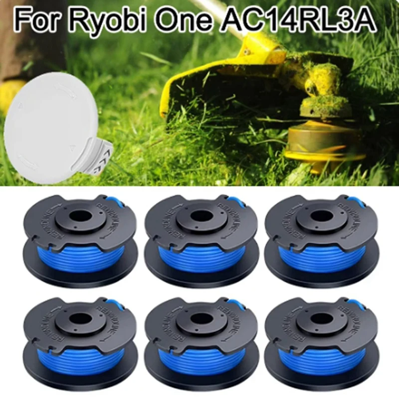 DT15 AC14RL3A Spools Line Trimmer Replacement for Ryobi 18V 24V 40V String Trimmer, 8 Pack Coils with Caps, Lawnmower Cover