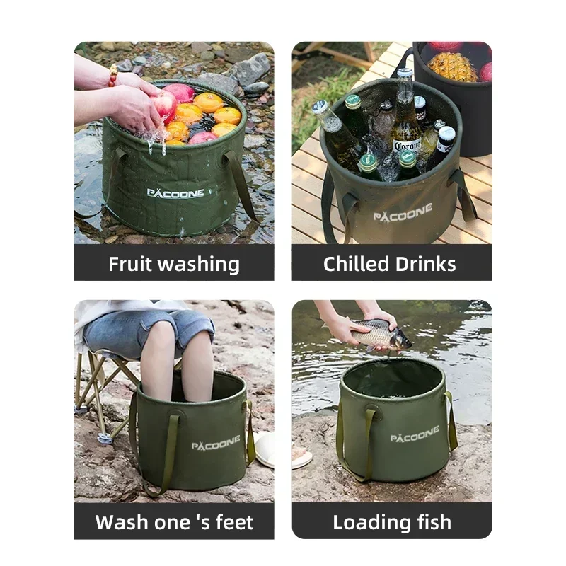 PACOONE Outdoor Foldable Round Bucket Camp Travel Portable Water Basin Storage Bucket Multi-function Camping Equipment New