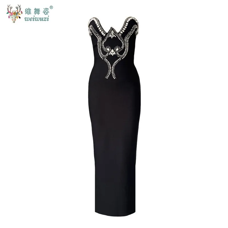 Design inspirado prego grânulo cravejado diamante moderno vestido de noite feminino sexy profundo decote em v sem alças sem mangas vestido de noite apertado