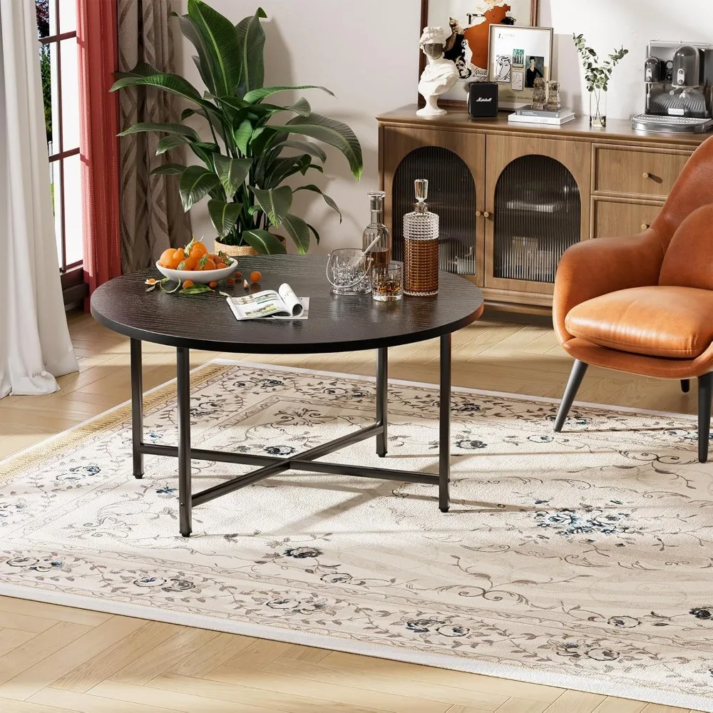 طاولة قهوة مستديرة، طاولات غرفة المعيشة بتصميم حديث للاستخدام الداخلي والخارجي، طاولة قهوة سوداء للاستخدام العائلي والمكتبي، خارجي C