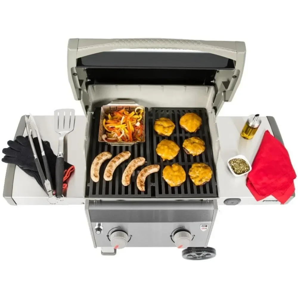 

BBQ Grill, 2-Burner Liquid Propane Grills, 48 x 26 x 5inch, cast-iron cooking grates, porcelain-enameled lid, BBQ Grill