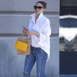 UOOZEE Women White Lapel Blouse 2025 New Spring Summer Long Sleeves Loose Solid Color Urban Casual Office Shirts Tops