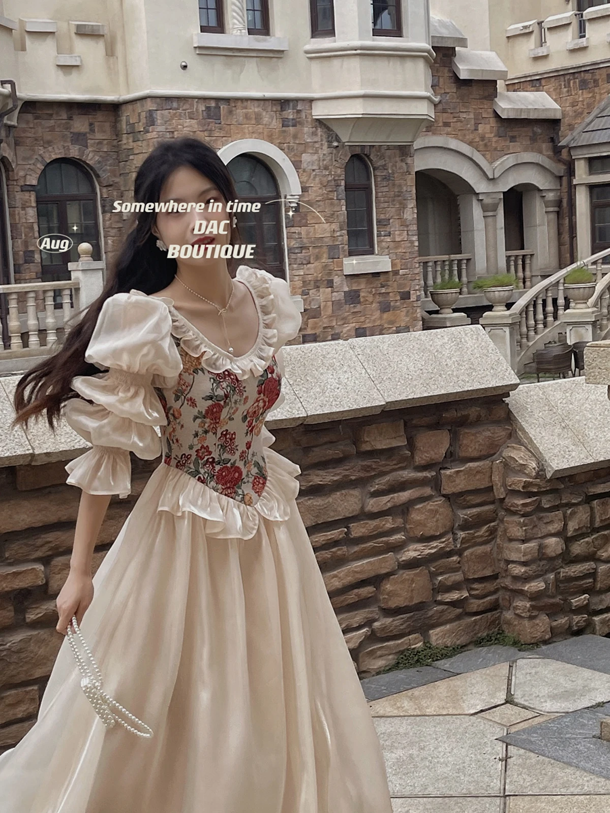 Women European Medieval Retro Court Princress Dress Bubble Sleeve Long Ball Gown Cosplay Costume Vintage Gothic Elegant Skirt