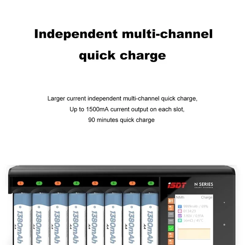 ISDT N8 LCD Display Universal Battery Charger 8-Slot Speedy Smart Battery Fast Charger for Rechargeable Batteries AA AAA Li-lon