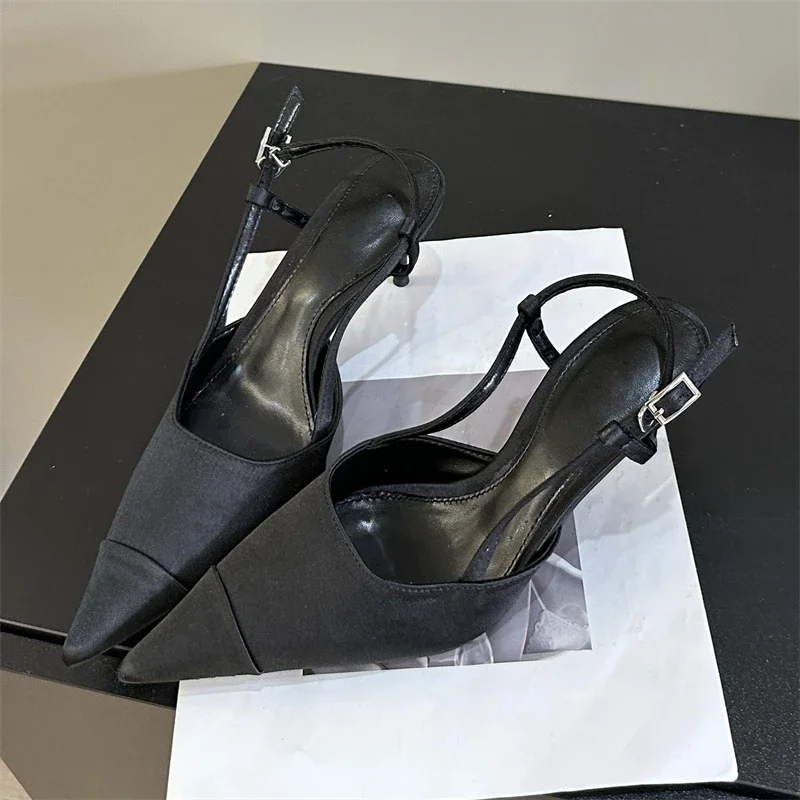 Spring Buckle Strap Women Pumps Sandals Fashion Shallow Thin Heels Pointed Toe Slingback Mules Tacones Mujer
