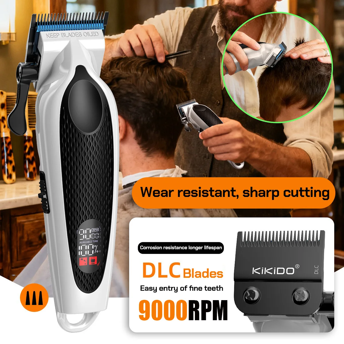 المهنية 9000 دورة في الدقيقة جميع المعادن الحلاق مقص الشعر DLC شفرة الكهربائية المتقلب LED عرض آلة تصفيف الشعر أدوات الصالون 2582