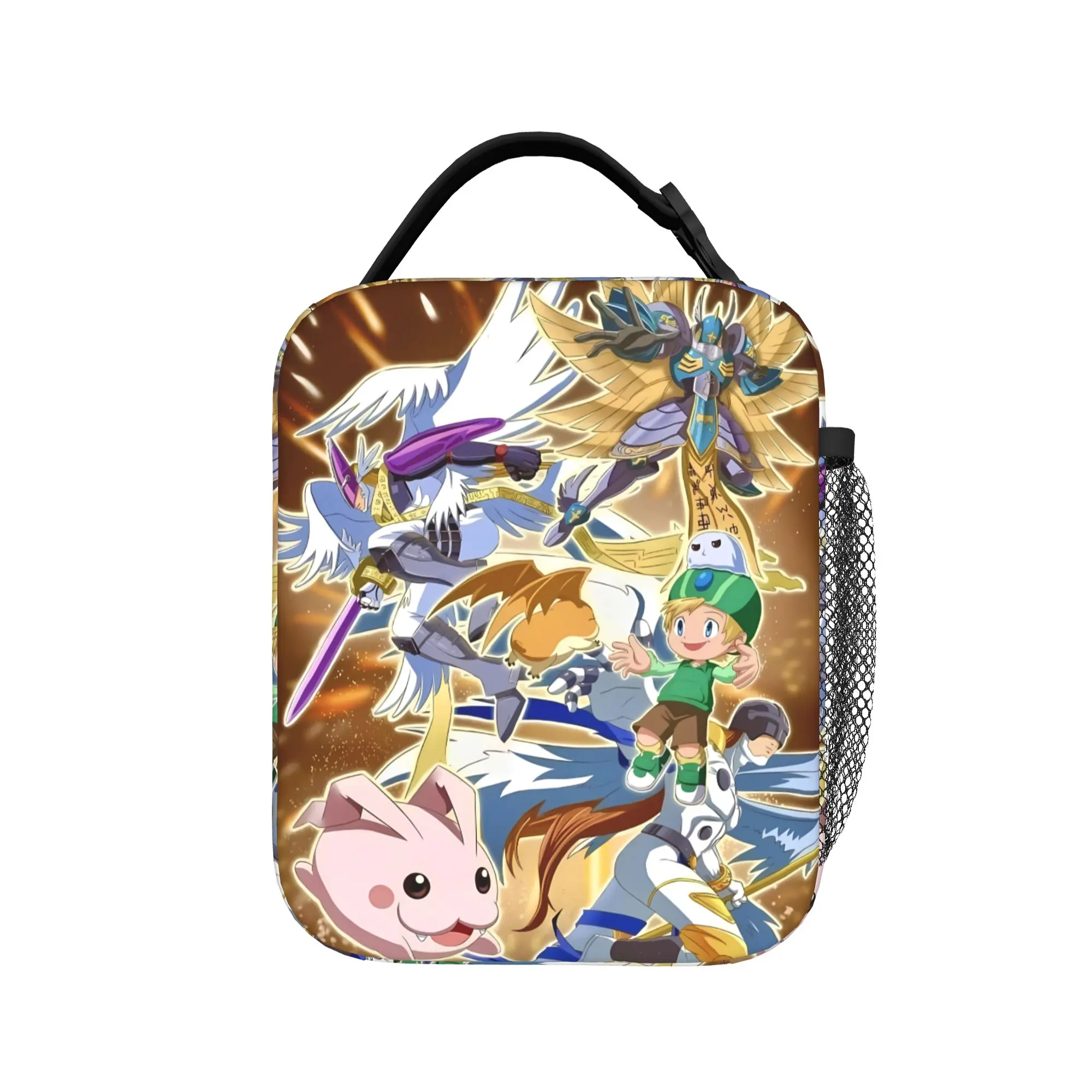 Lunch Bag Anime Digimon Adventure School Lunch Box For Men  Funny Portable Zipper Designer Thermal Tote Handbags