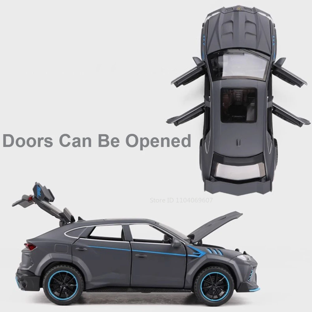 URUS-Modèle réduit de voiture en métal moulé sous pression pour enfant, échelle 1:32, porte ouverte, nervure arrière, véhicule de simulation, décoration, musique, lumière, cadeau