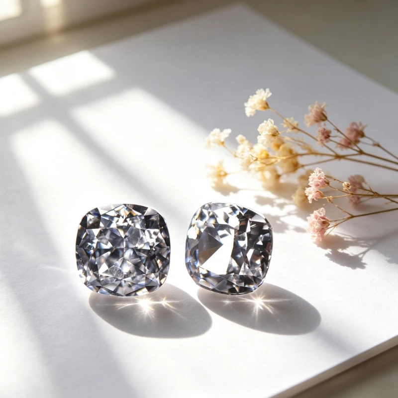 Kubisches Zirkonium, Crushed-Ice-Schliff, quadratische Kissenform, weiße Farbe, 5A+-Qualität, CZ, 4K-Schliff, hochkarätiger Diamant – Detail 3