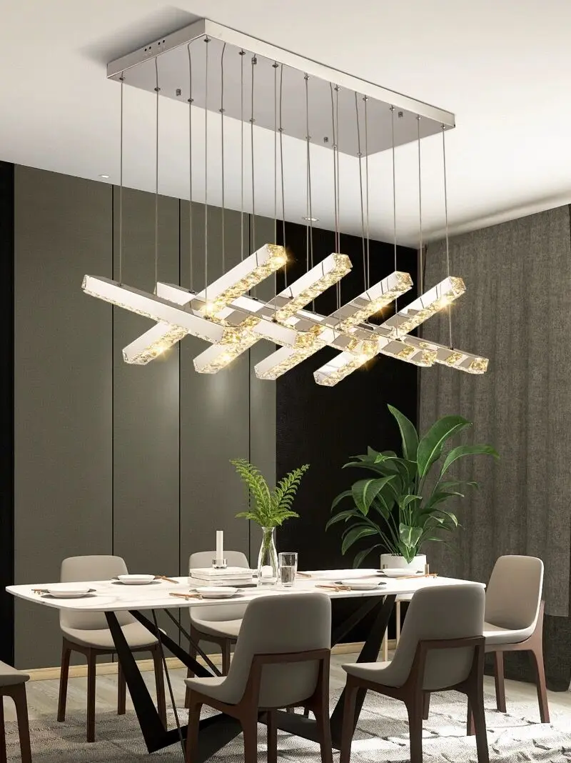 Modern Luxury Crystal Chandelier For Dining Room Living Table Home Decor Shop Hotel Silver Lustre LED Pendant Ceiling Lamp