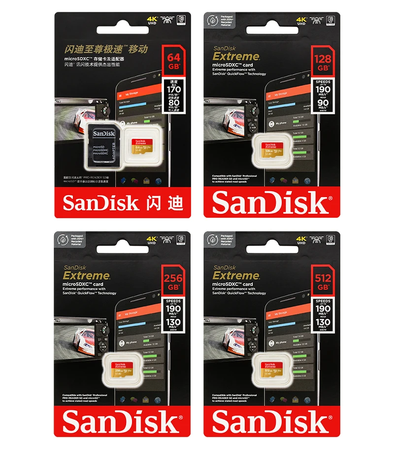 SanDisk Extreme V30 A2 4K MicroSD TF Flash-Karte für DJI-Drohnen, Actioncams und Handkameras, 64 GB, 128 GB, 256 GB, 512 GB, MicroSDXC-Speicherkarte. – Detail 14